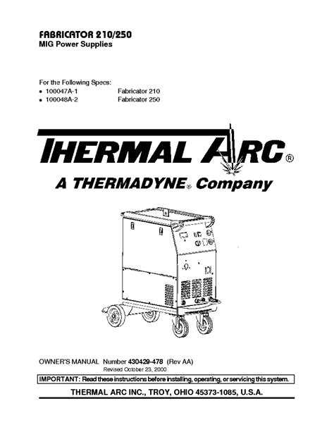 thermal arc parts diagram